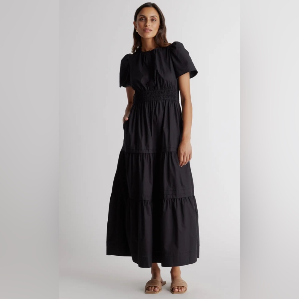 Quince 100% Organic Cotton Poplin Tiered Maxi Dress | Black